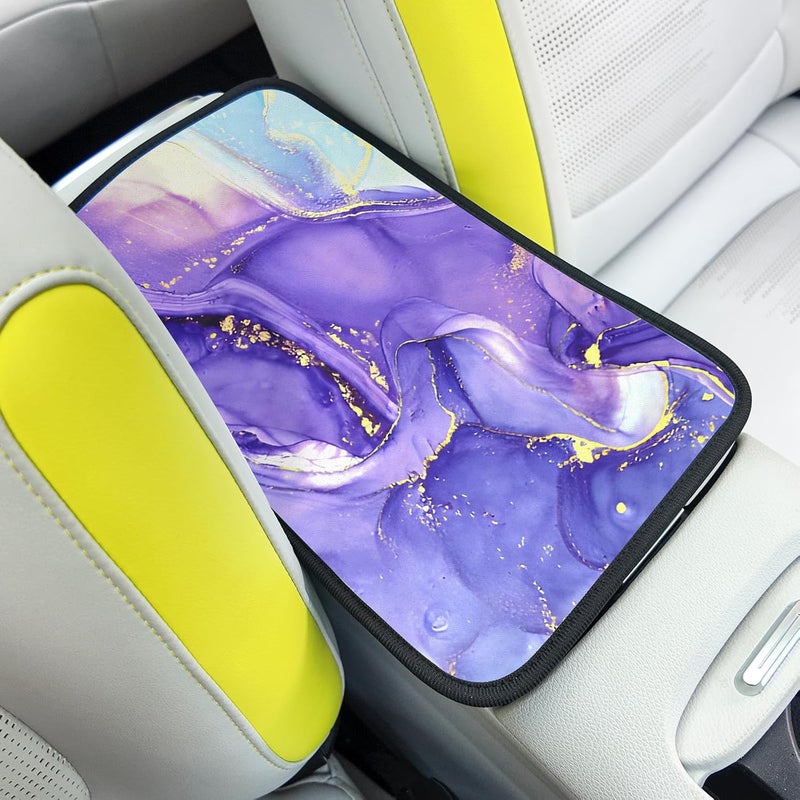 Adastrah Car Armrest Box Pad,Purple Marble Car Armrest Pad Car Armrest Cover Protector for Most Vehicle, SUV, Truck, Car - Image 1